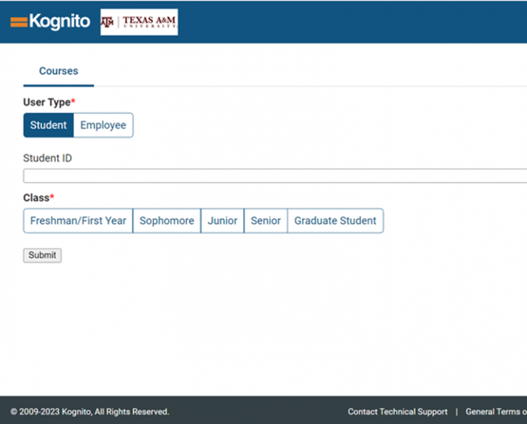 Kognito student option screenshot